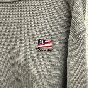 Polo Jeans Co Ralph Lauren Mens Gray Waffle Knit Thermal Shirt Large Flag VTG